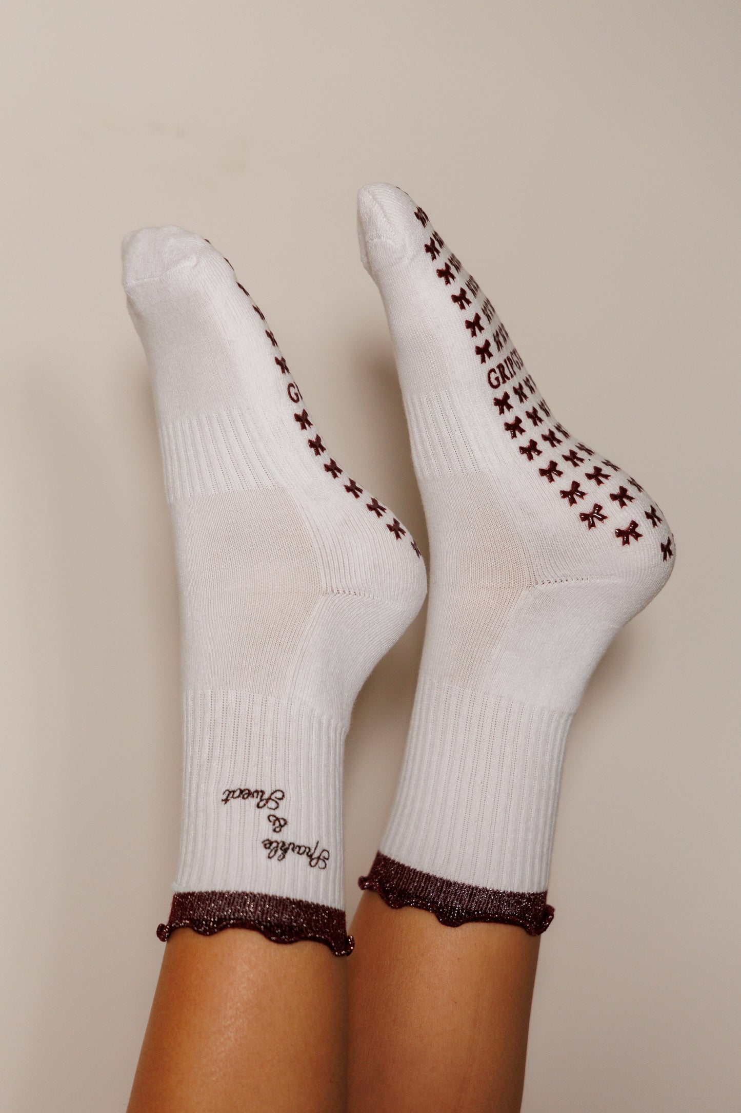 Sparkle & Sweat Burgundy Glitter Ruffle Socks