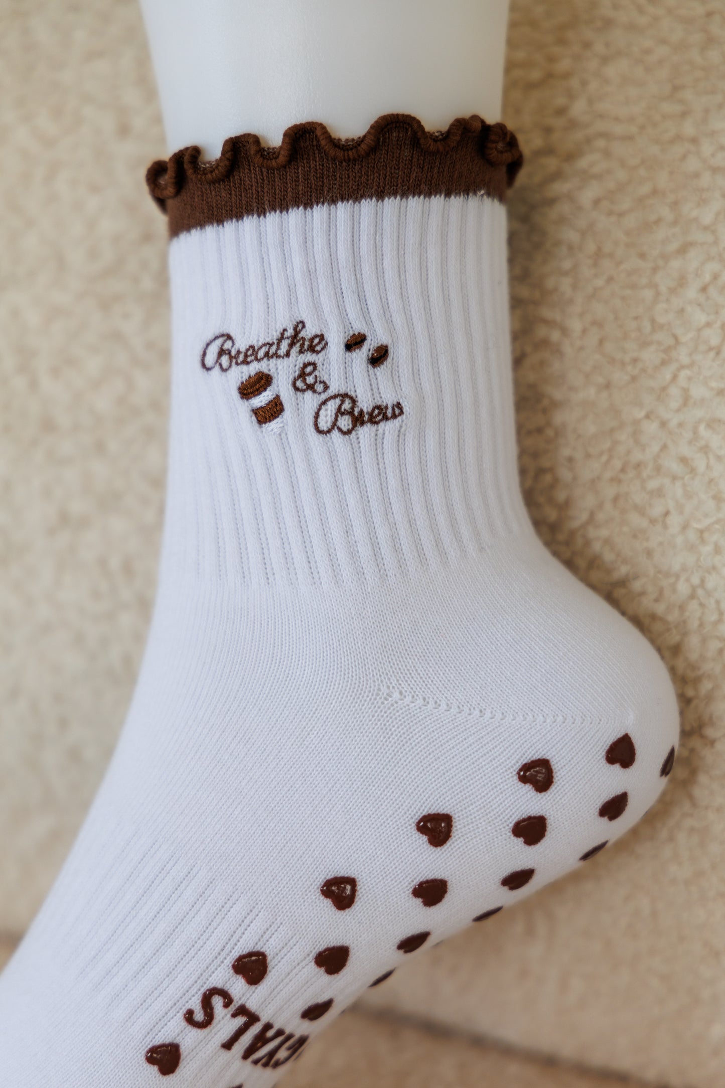 Breathe & Brew Brown Ruffle Socks
