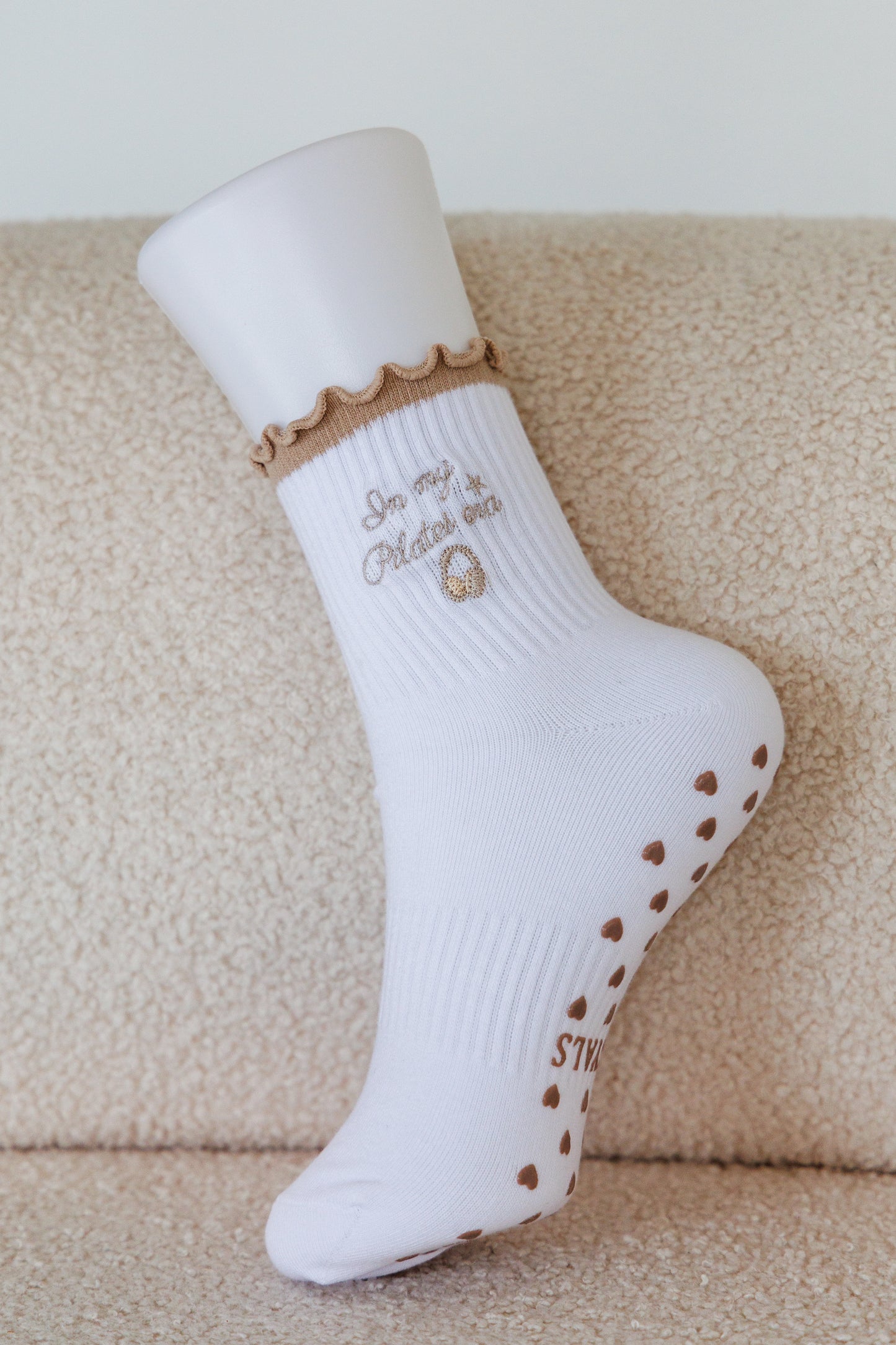 In My Pilates Era Beige Ruffle Socks