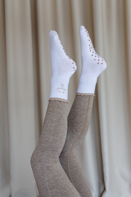 In My Pilates Era Beige Ruffle Socks
