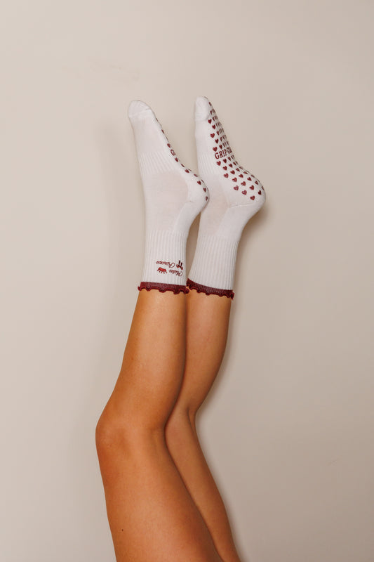 Pilates Princess Burgundy Ruffle Socks